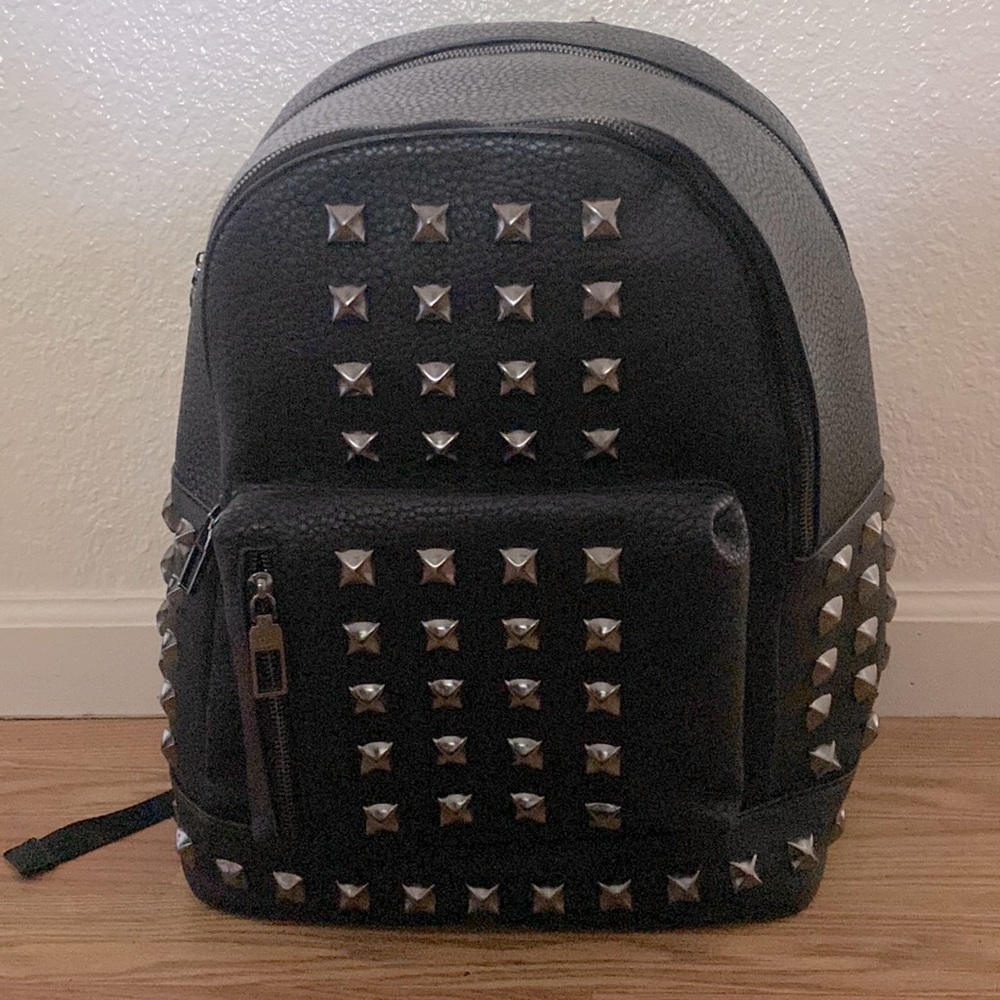 Zara large black studded faux leather backpack